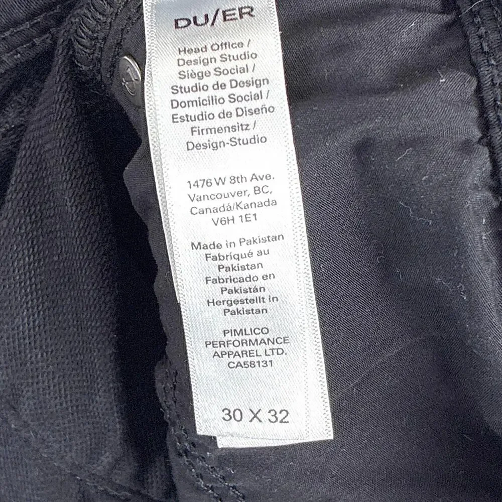 Duer Jeans Mens 30x32 Black N2X No Sweat Slim Stretch Preppy Classic Travel